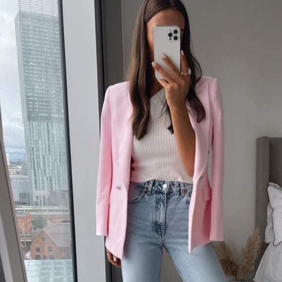 Zara Jackets & Blazers - Zara Pink Double Breasted Textured Blazer Jacket Size XS